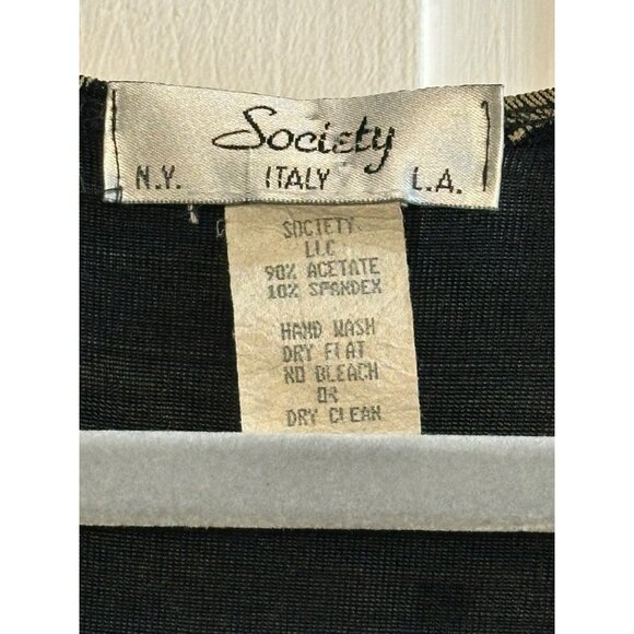 Vintage Society Sleeveless Top – Black & Tan Abstract Print Split-Front Blouse - Picture 5 of 8